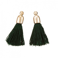 Dark Green Cotton Tassel Charms & Gold Plated Cap PK2