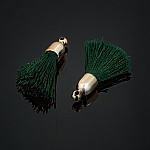 Dark Green Cotton Tassel Charms & Gold Plated Cap PK2