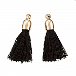 Cotton Tassel Charms & Gold Plated Cap (Black) 32mm PK2