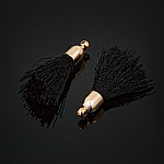 Cotton Tassel Charms & Gold Plated Cap (Black) 32mm PK2