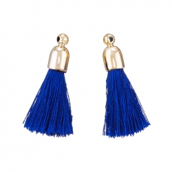 Cotton Tassel Charms & Gold Plated Caps 32mm (Blue) PK2