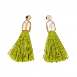 Olive Cotton Tassel Charms & Gold Plated Cap (20mm) PK2