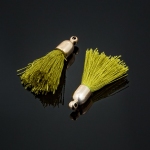 Olive Cotton Tassel Charms & Gold Plated Cap (20mm) PK2