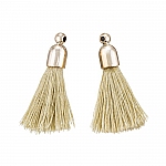 Cotton Tassel Charms & Gold Plated Cap Beige (20mm) PK2