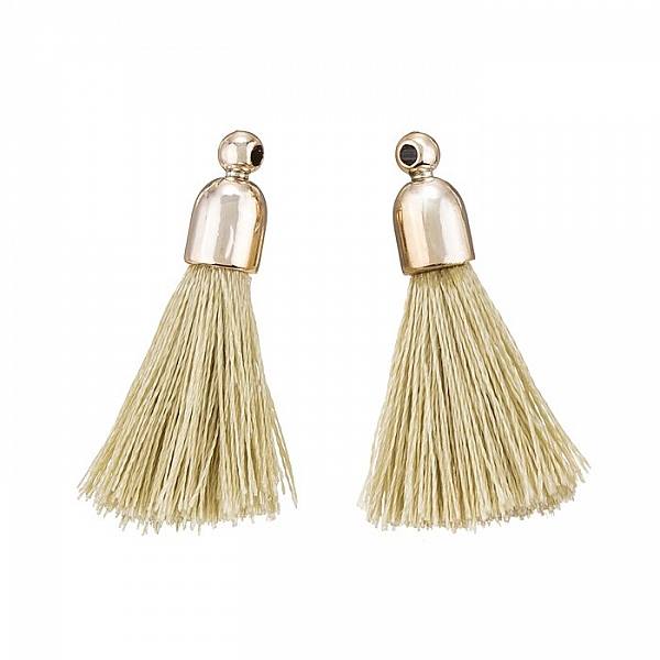 Cotton Tassel Charms & Gold Plated Cap Beige (20mm) PK2