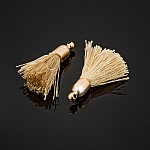 Cotton Tassel Charms & Gold Plated Cap Beige (20mm) PK2