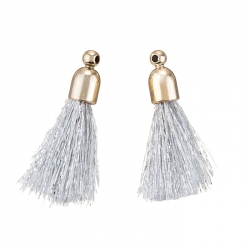 Silver Cotton Tassel Charms & Gold Plated Cap 20mm PK2