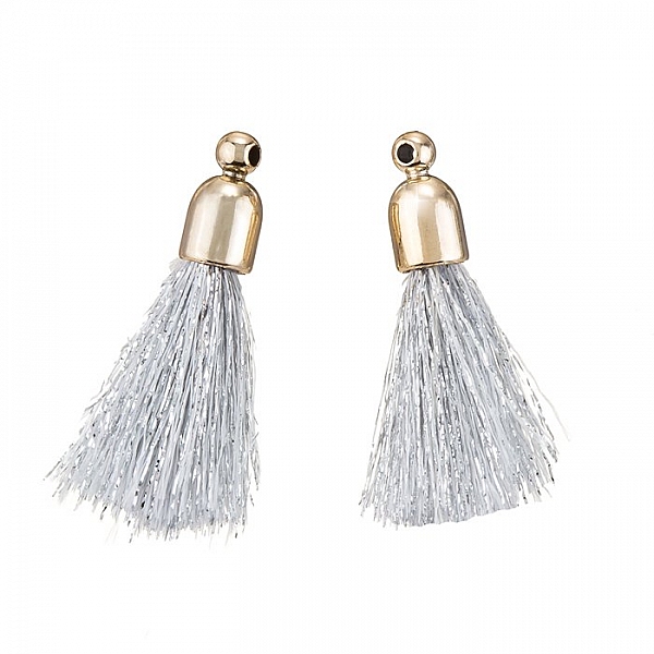 Silver Cotton Tassel Charms & Gold Plated Cap 20mm PK2