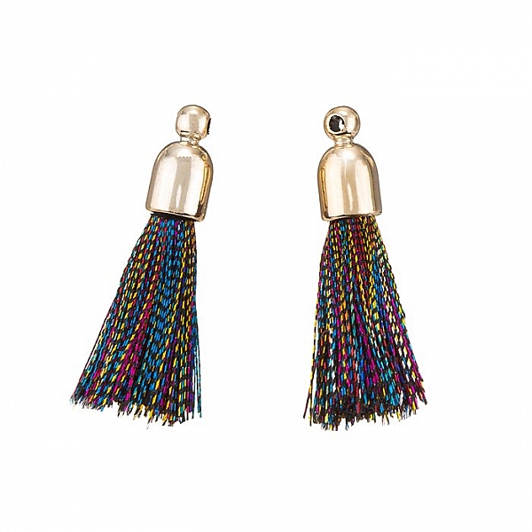Multi Cotton Tassel Charms & Gold Plated Cap (20mm) PK2