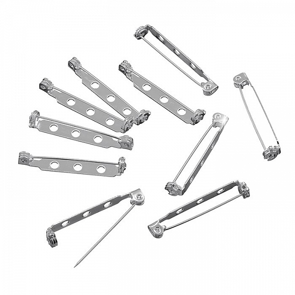 Silver Plated 32mm Bar Brooch With 3 Holes (Pack of 10)