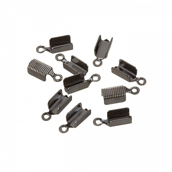 13x5mm Fold Over Cord End Fasteners Black Plated (PK10)