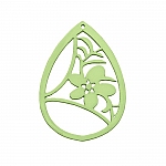 Green Carved Wood Flower Teardrop Pendant 38x52mm PK1