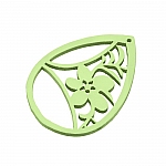 Green Carved Wood Flower Teardrop Pendant 38x52mm PK1