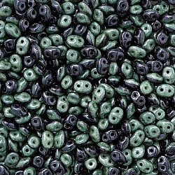SuperDuo™ Duets™ 5mm Black/White Green Luster Beads 13g