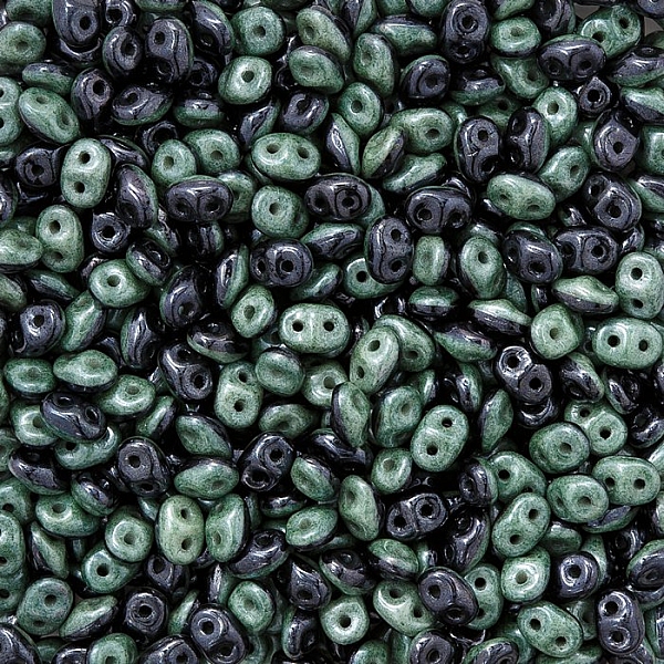 SuperDuo™ Duets™ 5mm Black/White Green Luster Beads 13g