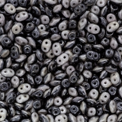 SuperDuo™ Duets™ Black/White Grey Luster Glass Beads 13g