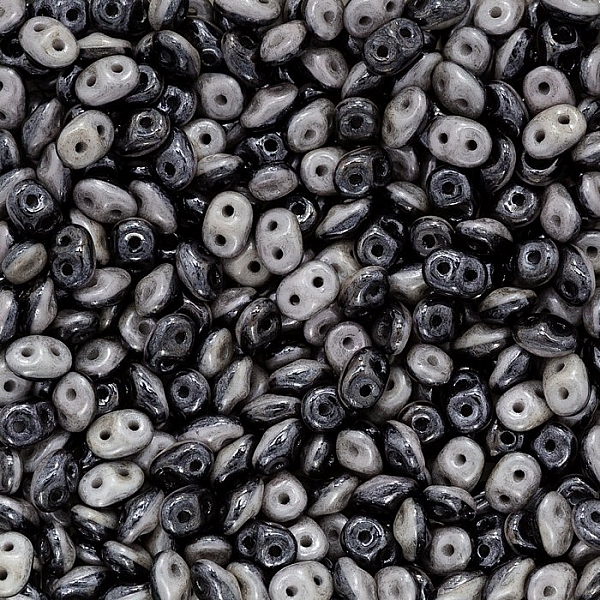 SuperDuo™ Duets™ Black/White Grey Luster Glass Beads 13g SuperDuo™ Duets™ Black/White Grey Luster Glass Beads 13g