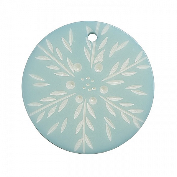 Acrylic Resin Turquoise Snowflake Disk Shaped Pendant 42mm