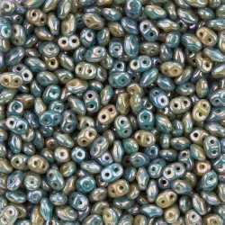 SuperDuo™ Duets™ Beads Green Turquoise/Ivory Nebula 13g