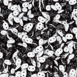 SuperDuo™ Duets™ Czech Glass Beads Black/Opaque White
