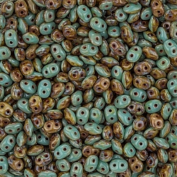 SuperDuo™ Duets™ Green Turquoise Ivory Dark Travertine