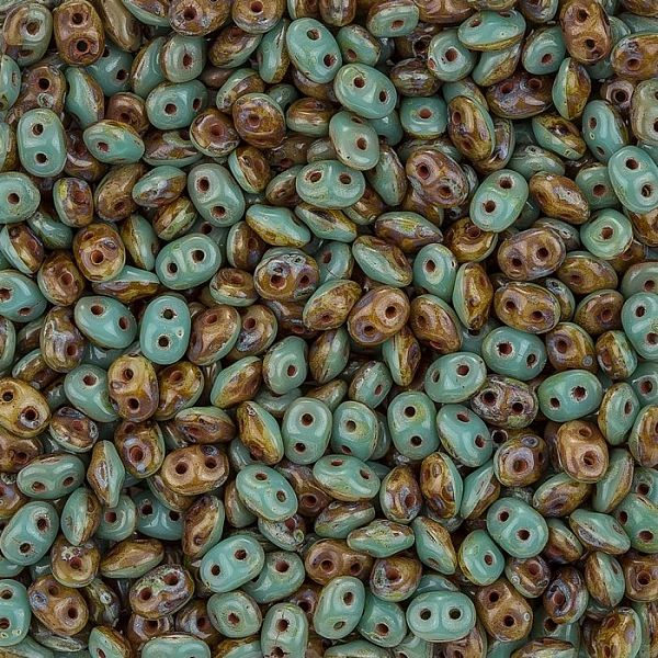 SuperDuo™ Duets™ Green Turquoise Ivory Dark Travertine