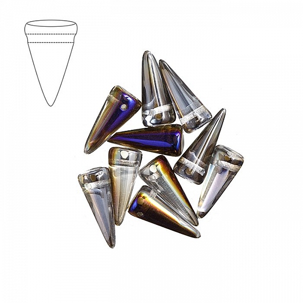 Czech Pressed Glass Spike Beads 17mm Crystal Azuro PK10
