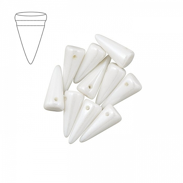 Pressed Czech Glass Spike Beads 17mm White Shimmer PK10