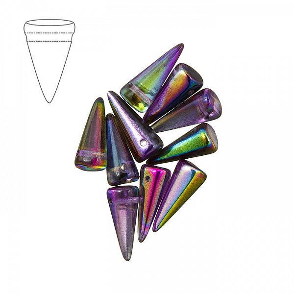 Czech Glass Spike Bead Crystal Magic Purple 7x17mm PK10