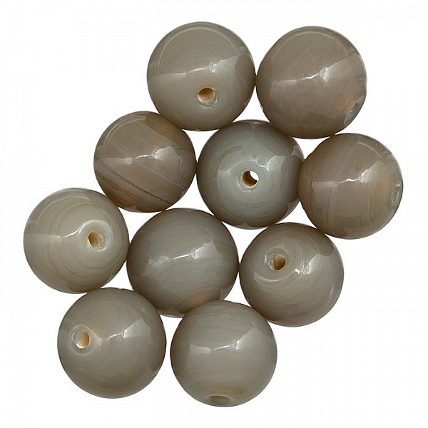 Shiny Grey Handmade Round Plain Glass Beads 12mm PK10
