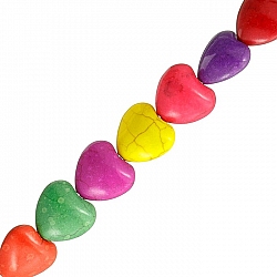 Multi Coloured Heart Beads Dyed Turquoise (16mm) 15.5"