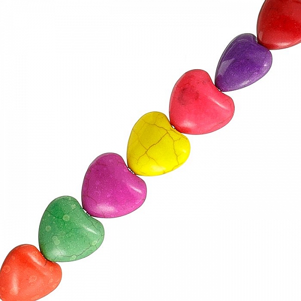 Multi Coloured Heart Beads Dyed Turquoise (16mm) 15.5"