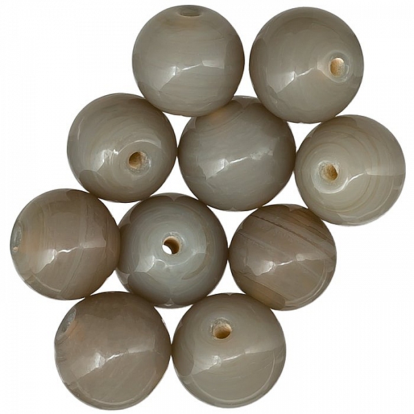 Shiny Grey Handmade 14mm Round Plain Glass Beads PK10