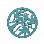 Round Carved Wood Bird in Tree Pendant 50mm Teal - PK1