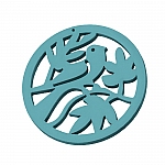 Round Carved Wood Bird in Tree Pendant 50mm Teal - PK1