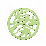 Round Green Carved Wood Bird in Tree Pendant 50mm PK1