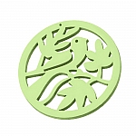 Round Green Carved Wood Bird in Tree Pendant 50mm PK1