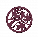 Round Maroon Carved Wood Bird in Tree Pendant 50mm PK1