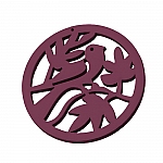 Round Maroon Carved Wood Bird in Tree Pendant 50mm PK1