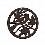 Carved Wood Round Bird in Tree Pendant 50mm Black PK1