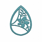 Carved Wood Flower Teardrop Pendant Teal 38x52mm (PK1)
