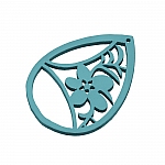Carved Wood Flower Teardrop Pendant Teal 38x52mm (PK1)