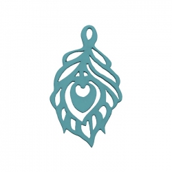 Hand Carved Wood Cut Out Leaf Pendant Teal 51x30mm PK1