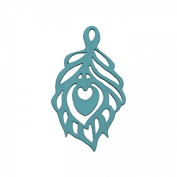 Hand Carved Wood Cut Out Leaf Pendant Teal 51x30mm PK1