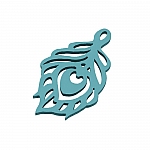 Hand Carved Wood Cut Out Leaf Pendant Teal 51x30mm PK1
