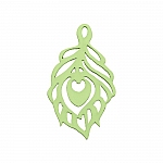 Carved Wood Cut Out Leaf Pendant Green (51x30mm) PK1