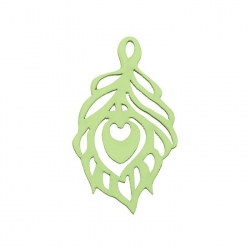 Carved Wood Cut Out Leaf Pendant Green (51x30mm) PK1