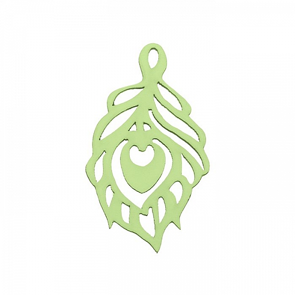 Carved Wood Cut Out Leaf Pendant Green (51x30mm) PK1