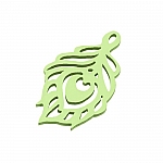 Carved Wood Cut Out Leaf Pendant Green (51x30mm) PK1