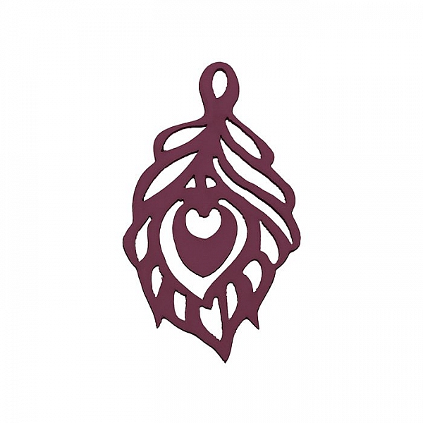 Maroon Carved Wood Cut Out Leaf Pendant (51x30mm) - PK1